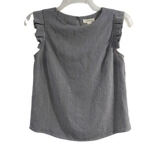 MONTEAU Striped Ruffle Sleeve Keyhole Back Blouse Top Women's Small